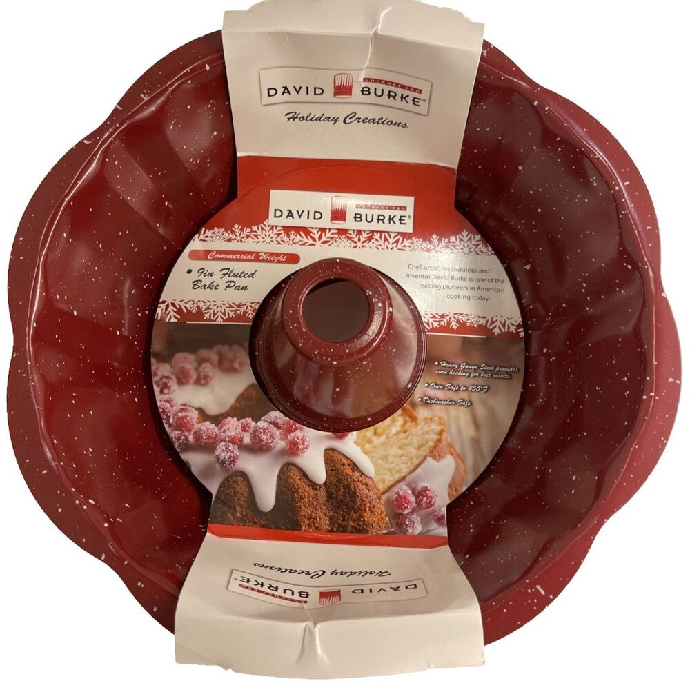 David Burke Fluted Bake Pan Heavy Gauge Steel Gourmet Pro‎ Red 10in Oven Safe